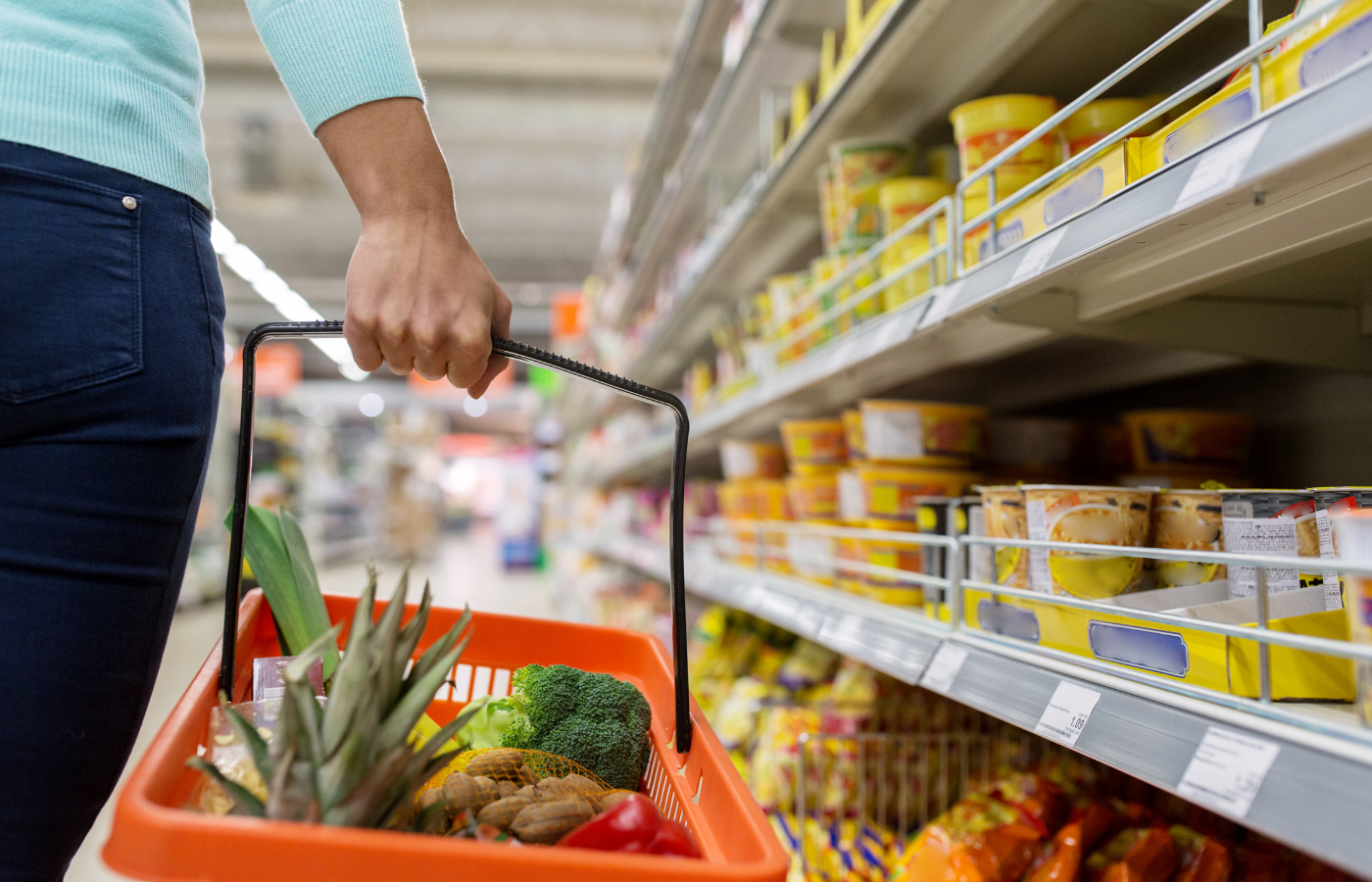 Basket of shopping in a convenience store