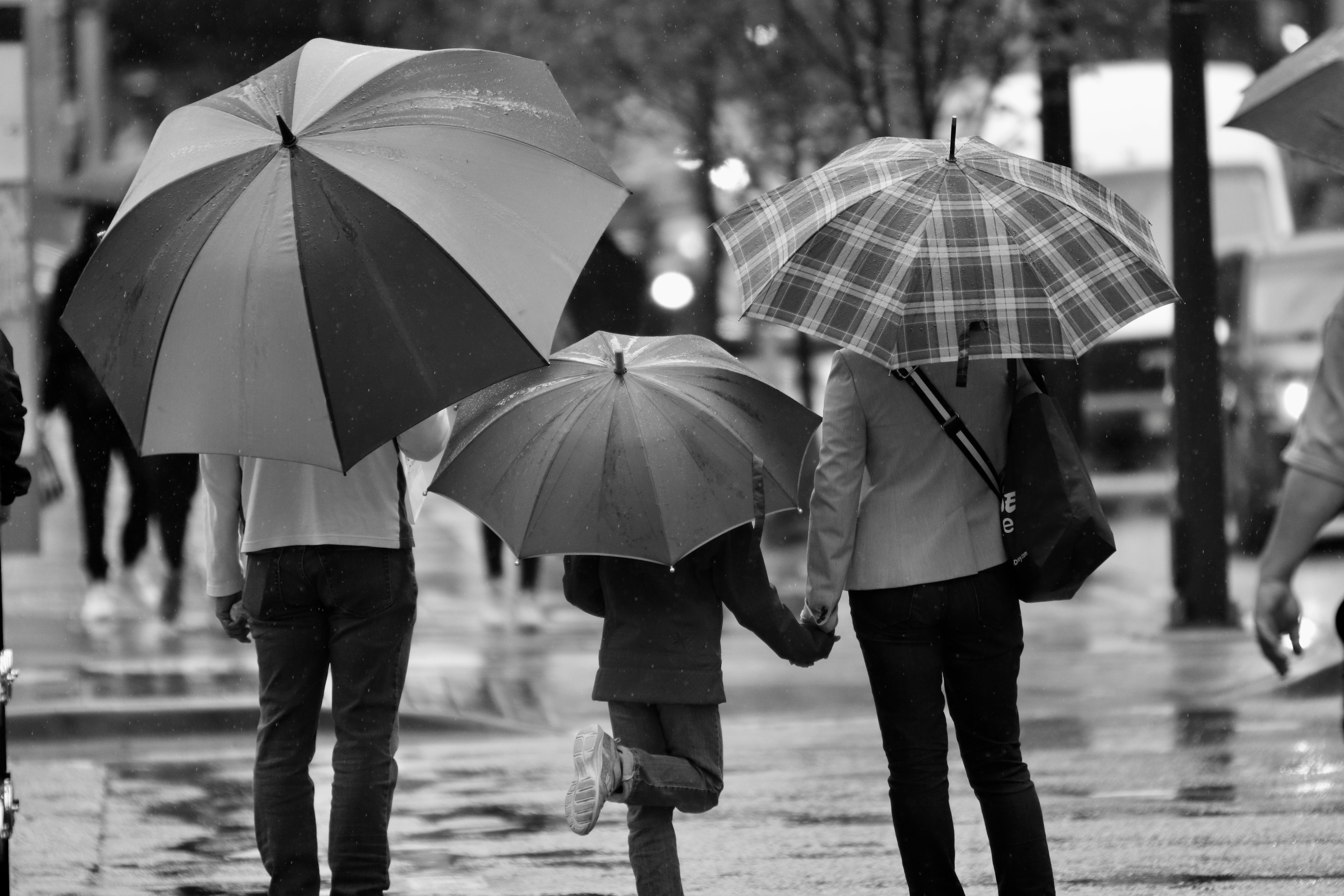 rainy day umbrellas B&W